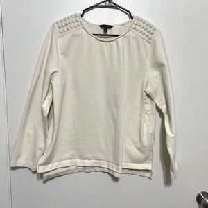 Banana Republic Top Womens XL Ivory Studded Shoulder Long Sleeve Cotton Knit